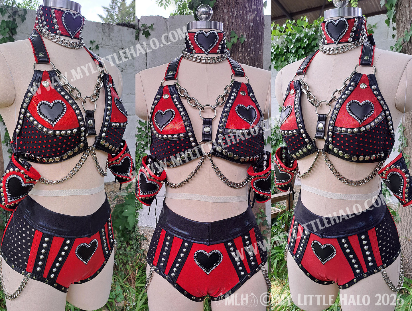Red & Black Fishnet & Black Heart Wrestling Set