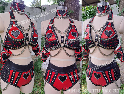 Red & Black Fishnet & Black Heart Wrestling Set