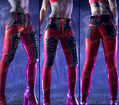 #20 Red & Black Low Waisted Thigh Lace up Pants