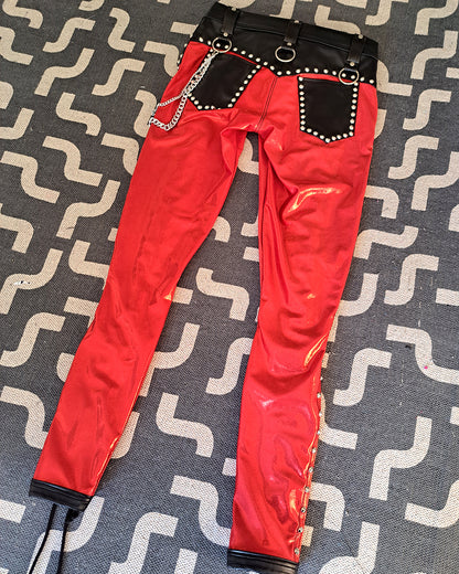Red Front Lace up Skinny Pants (Size M/L)