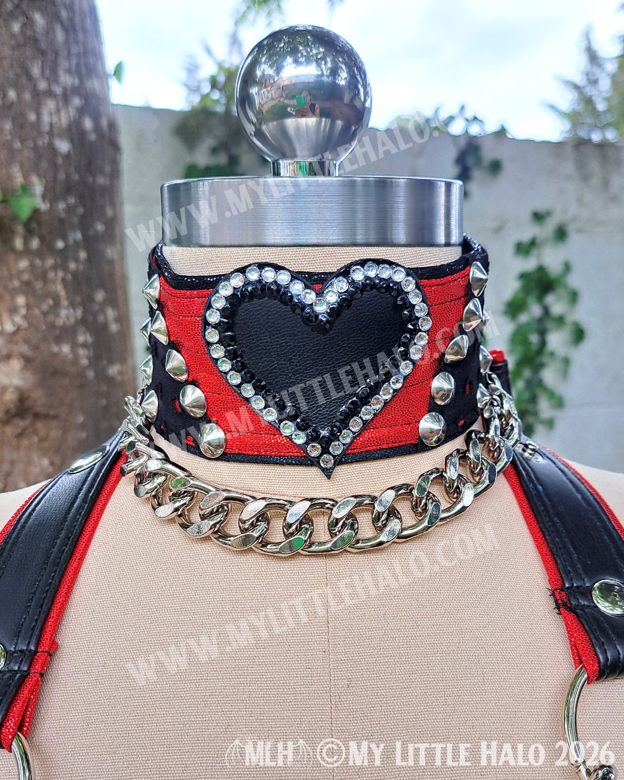 Red & Black Fishnet & Black Heart Wrestling Set