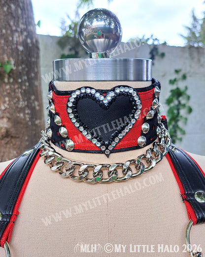 Red & Black Fishnet & Black Heart Wrestling Set