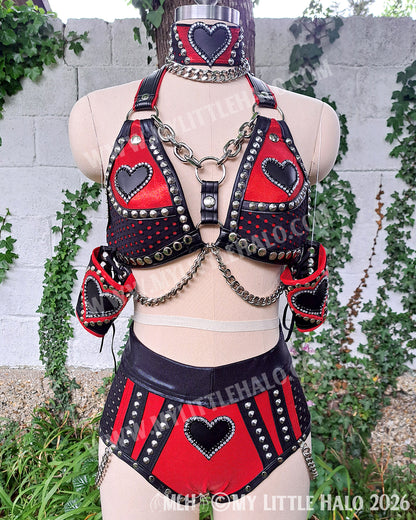 Red & Black Fishnet & Black Heart Wrestling Set