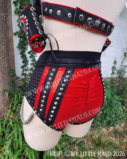 Red & Black Fishnet & Black Heart Wrestling Set