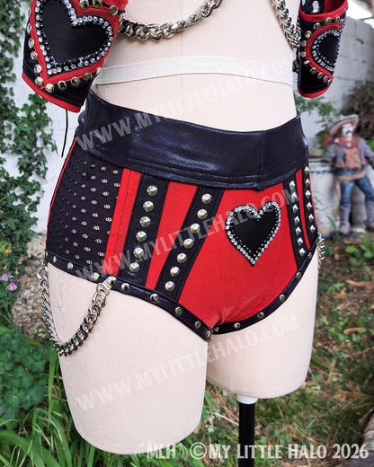 Red & Black Fishnet & Black Heart Wrestling Set