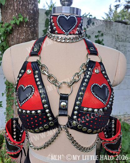 Red & Black Fishnet & Black Heart Wrestling Set