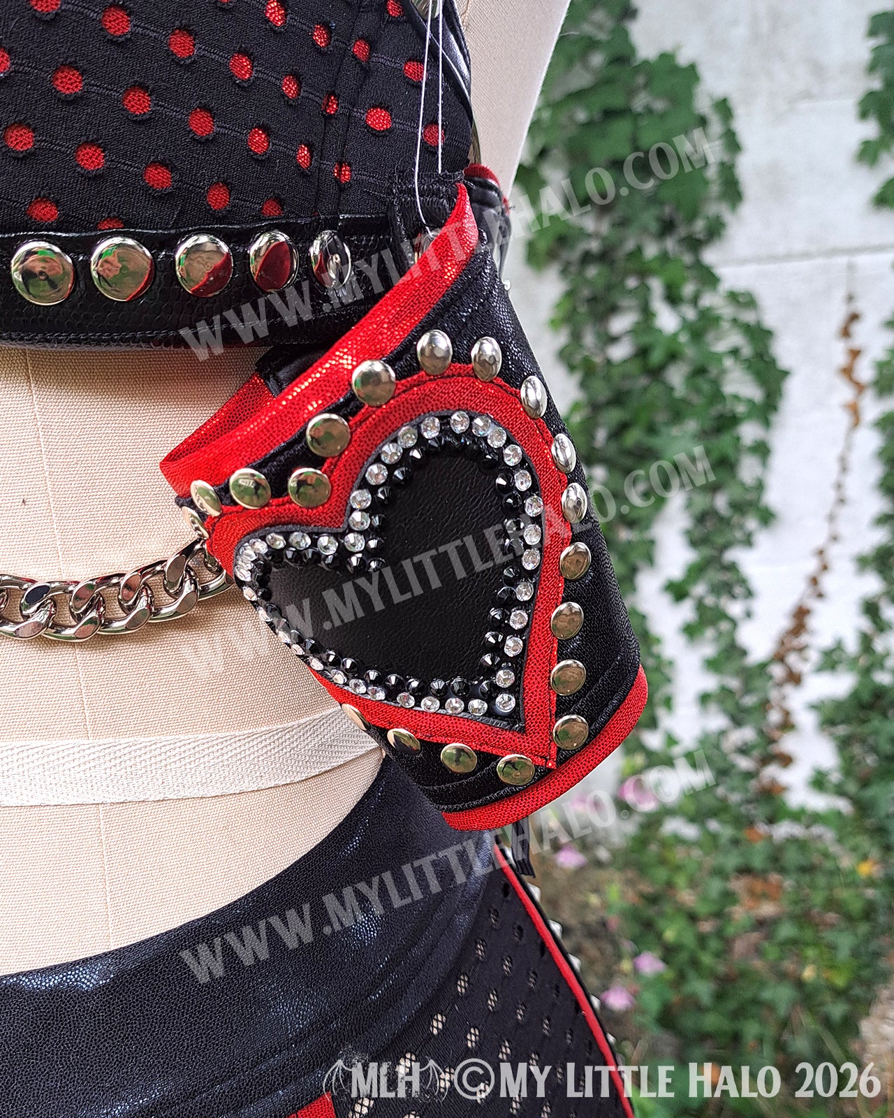 Red & Black Fishnet & Black Heart Wrestling Set