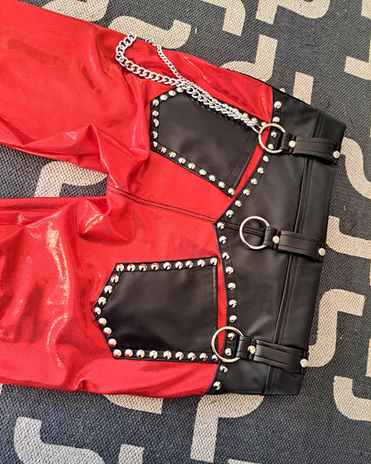 Red Front Lace up Skinny Pants (Size M/L)