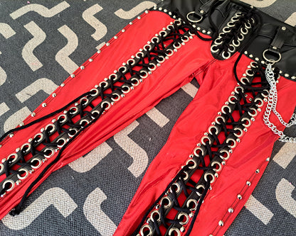 Red Front Lace up Skinny Pants (Size M/L)