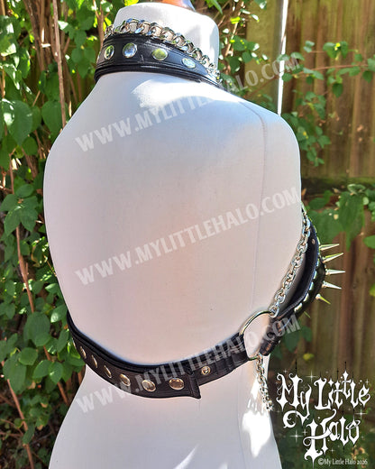 Black Faux Leather Spikes & Chains Bikini Top