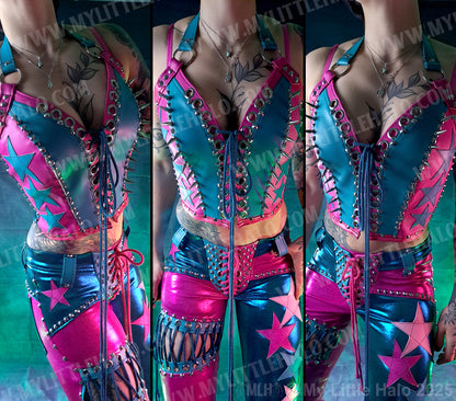 #3 Pink & Turquoise Spiked Star Bustier