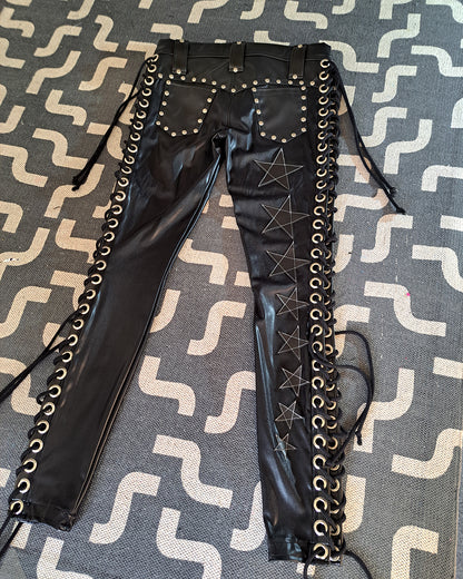 Wet Look Black Lace up Star Pants (Size M/L)