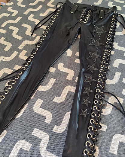 Wet Look Black Lace up Star Pants (Size M/L)