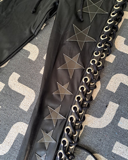 Wet Look Black Lace up Star Pants (Size M/L)