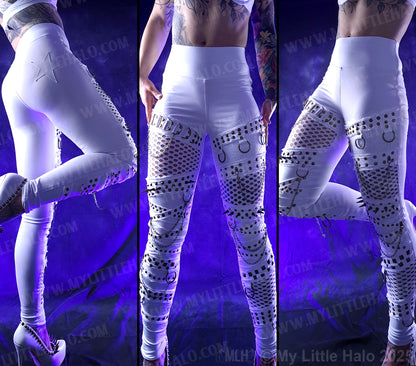 #13 High Waisted White Fishnet & Spike Leggings