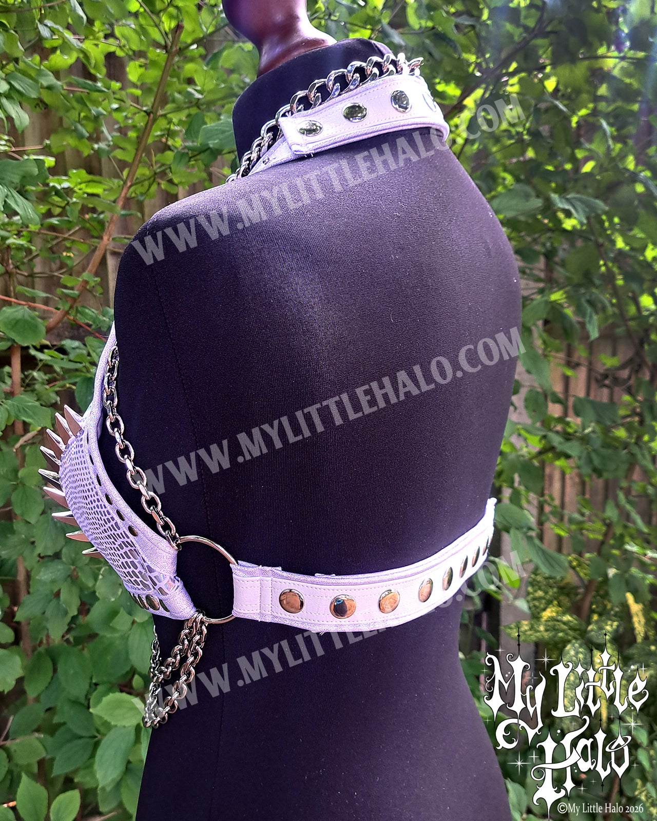 White Holographic Snakeskin Dragonclaw Spiked Bikini Top