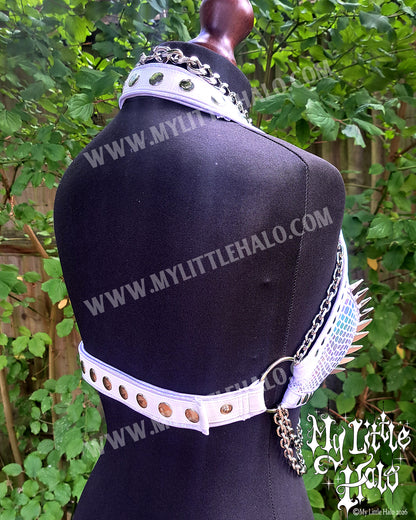 White Holographic Snakeskin Dragonclaw Spiked Bikini Top