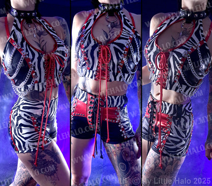 #4 Red, Black & Zebra Print Chained Crop Top