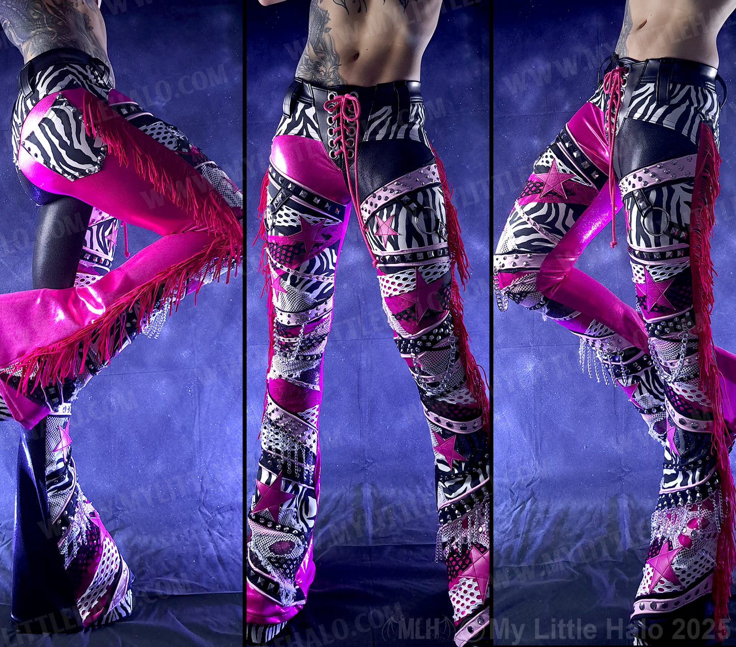 #2 Pink, Black & Zebra Print Collaged Flare Pants