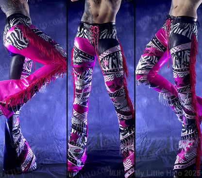 #2 Pink, Black & Zebra Print Collaged Flare Pants