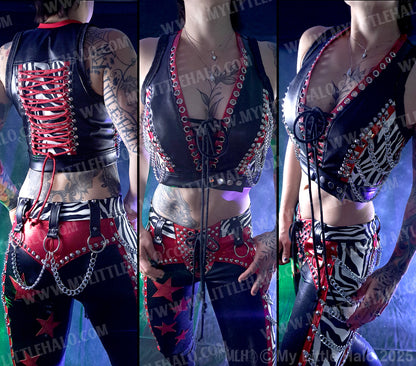 #2 Red, Black & Zebra Print Moto Vest