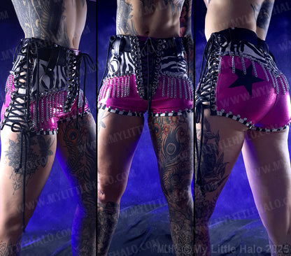 #5 Hot Pink & Zebra Print Chain Fringe Shorts