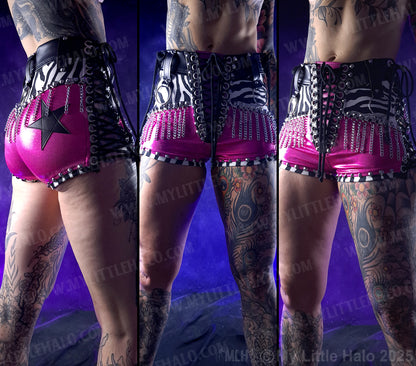 #5 Hot Pink & Zebra Print Chain Fringe Shorts