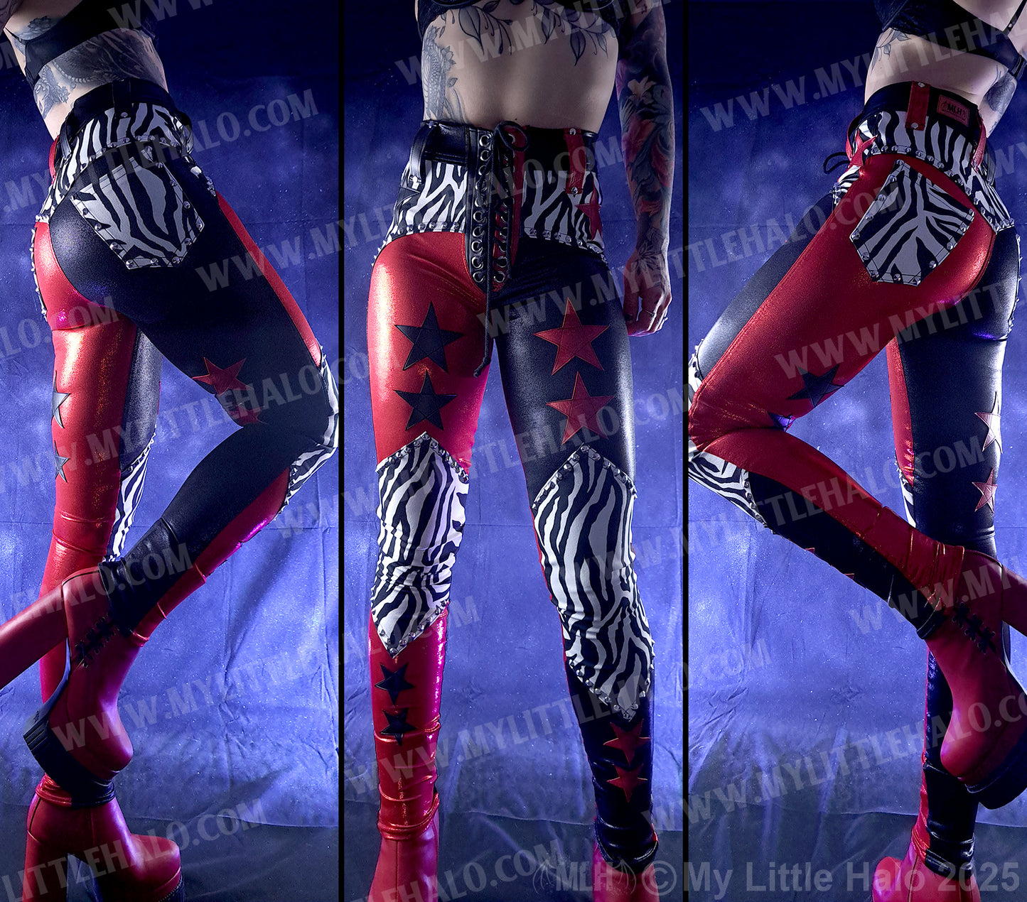#16 High Waisted Red/Black Zebra & Star Pants